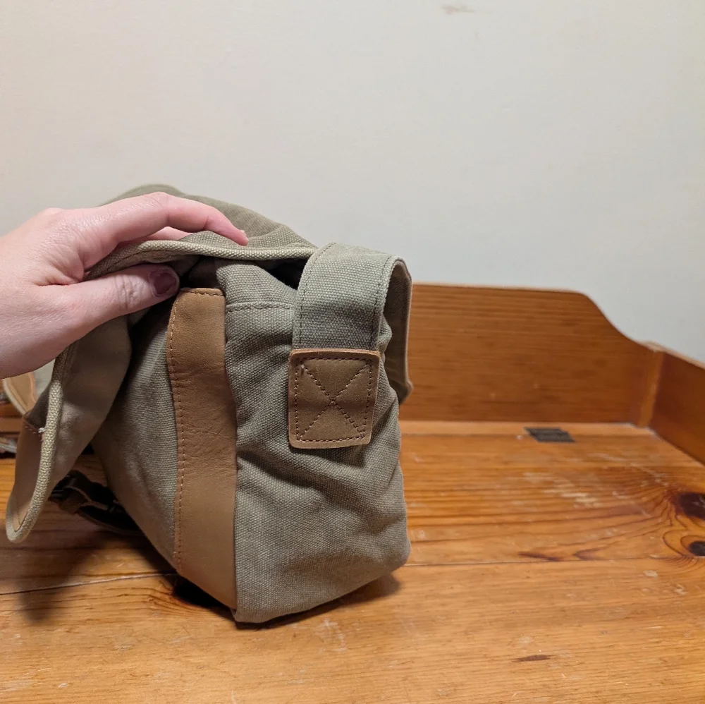 L.L.Bean Canvas Leather Field Messenger Bag Khaki Crossbody
